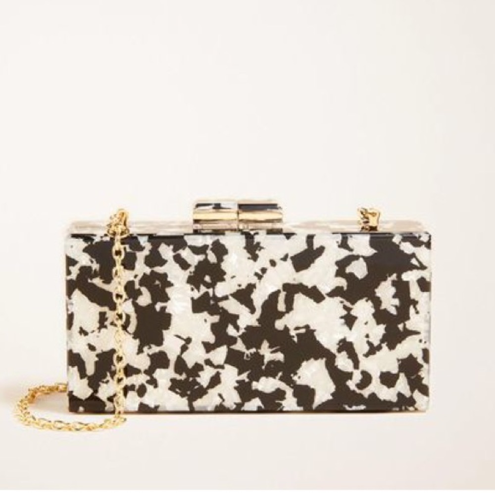 New Ann Taylor Black White Gold Lucite Clutch Purs